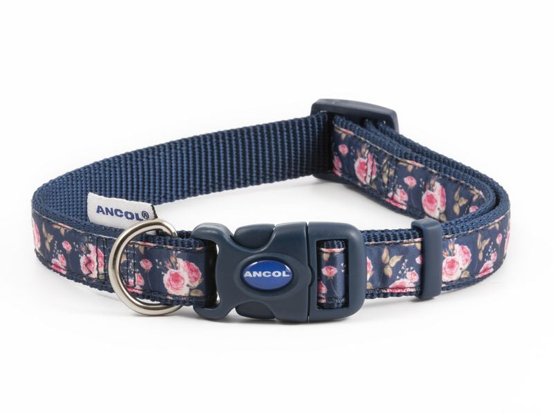 NAVY ROSE NYLON ADJ COLLAR S2-5