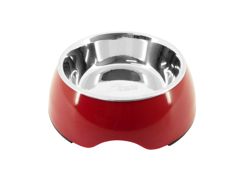 2 IN 1 DOG BOWL S/STEEL & RED 500ML 14CM