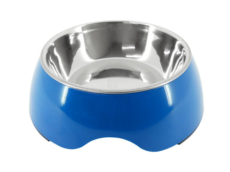2 IN 1 DOG BOWL S/STEEL & BLUE 950ML18CM