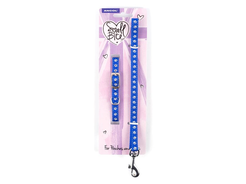 SML BITE NYLON PUPPY COLLAR&LEAD BLUE