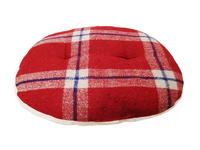 RED TARTAN WOOL + SHERPA CUSHION 70CM