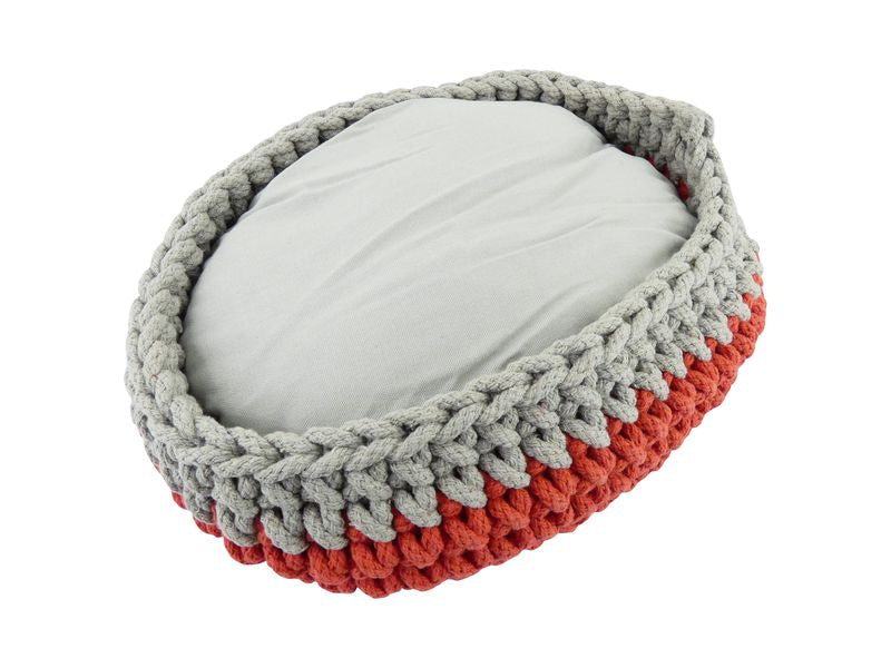 Mega Knitted Cat Basket Grey And Red  40CM
